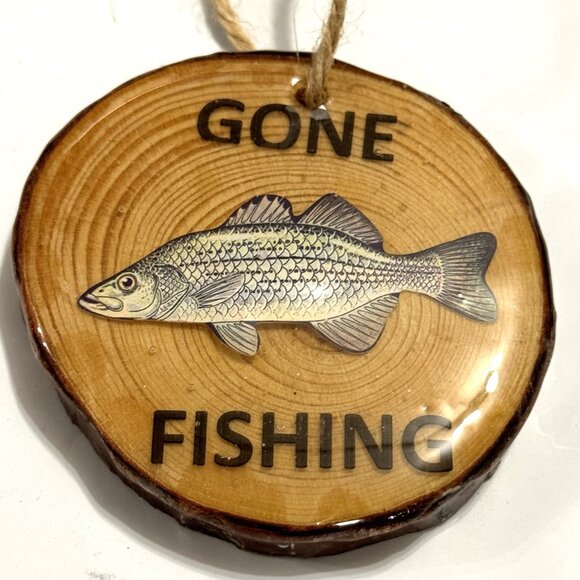 "Gone Fishing" 5 Rustic Wooden Pendant - HAND CRAFTED IN USA, NEW - Picture 6 of 15